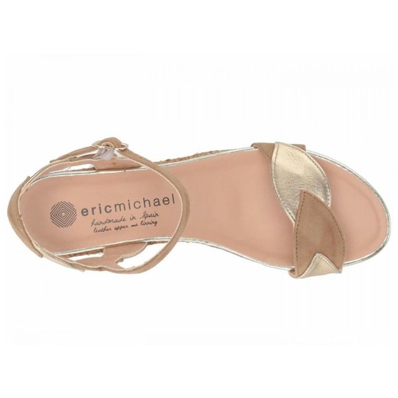 NEW Eric Michael Women Andi Gold Beige Leaf Scallop Slide Ankle Strap Sandal - Picture 7 of 8